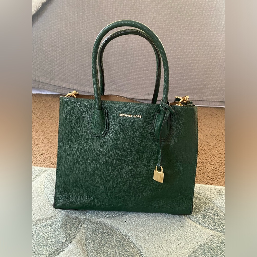 MICHAEL Michael Kors Forest Green Tote with Gold Lock